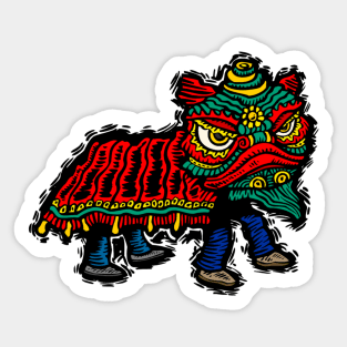 Illustrated Chinese Lion Dancer Sticker